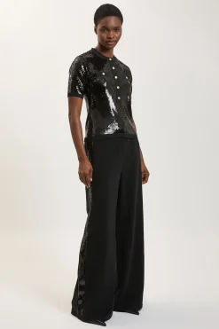 Synthétiquell En Maille À Col Orné De Sequins