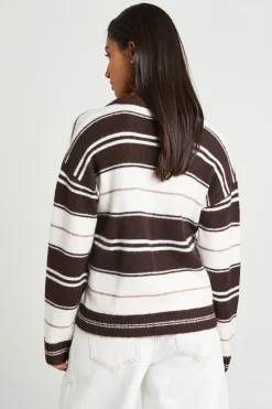 boohoo Synthétiquell En Maille À Col Polo Et Rayures<Femme Looks Chocolat|Pulls Et Gilets