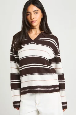 boohoo Synthétiquell En Maille À Col Polo Et Rayures<Femme Looks Chocolat|Pulls Et Gilets