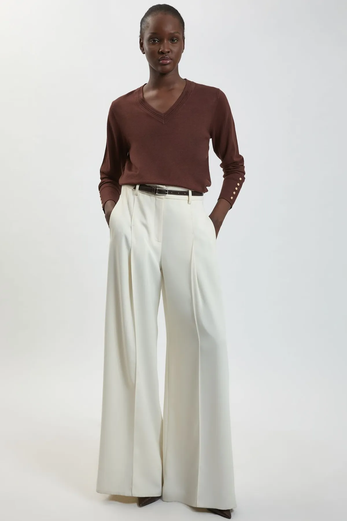 KarenMillen Synthétiquell En Maille À Col V Avec Détail De Points Tricotés Et Manches Longues En Mélange De Viscose Forever<Femme Pulls Et Gilets|Toutes Les Mailles