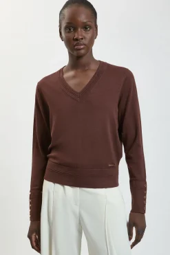 KarenMillen Synthétiquell En Maille À Col V Avec Détail De Points Tricotés Et Manches Longues En Mélange De Viscose Forever<Femme Pulls Et Gilets|Toutes Les Mailles