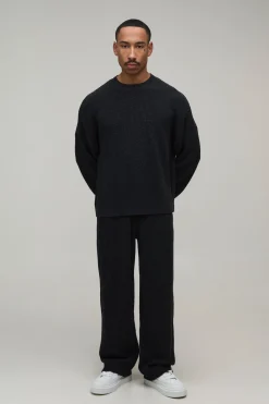 boohooMAN Synthétiquell En Maille Côtelée Ample En Mélange De Laine Coupe Décontractée<Homme Ensembles|Maille