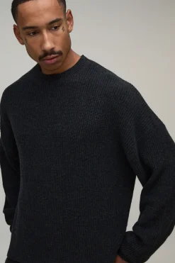 boohooMAN Synthétiquell En Maille Côtelée Ample En Mélange De Laine Coupe Décontractée<Homme Ensembles|Maille