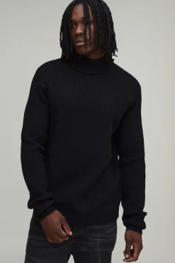 Synthétiquell En Maille Côtelée À Col Roulé Coupe Regular Pour Homme Grand
