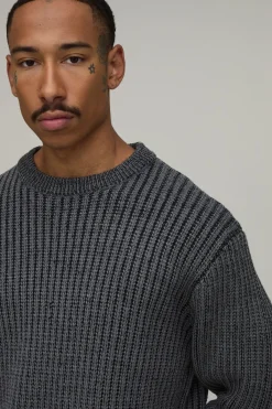boohooMAN Synthétiquell En Maille À Côtes Contrastées Coupe Décontractée<Homme Maille|Mailles