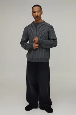 boohooMAN Synthétiquell En Maille À Côtes Contrastées Coupe Décontractée<Homme Maille|Mailles