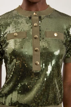 Synthétiquell En Maille À Détail Col À Sequins Petite