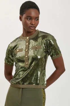 Synthétiquell En Maille À Détail Col À Sequins Petite