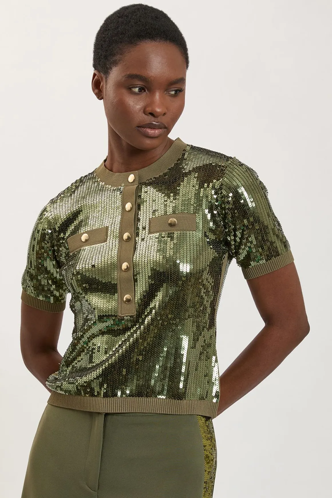 Synthétiquell En Maille À Détail Col À Sequins Petite