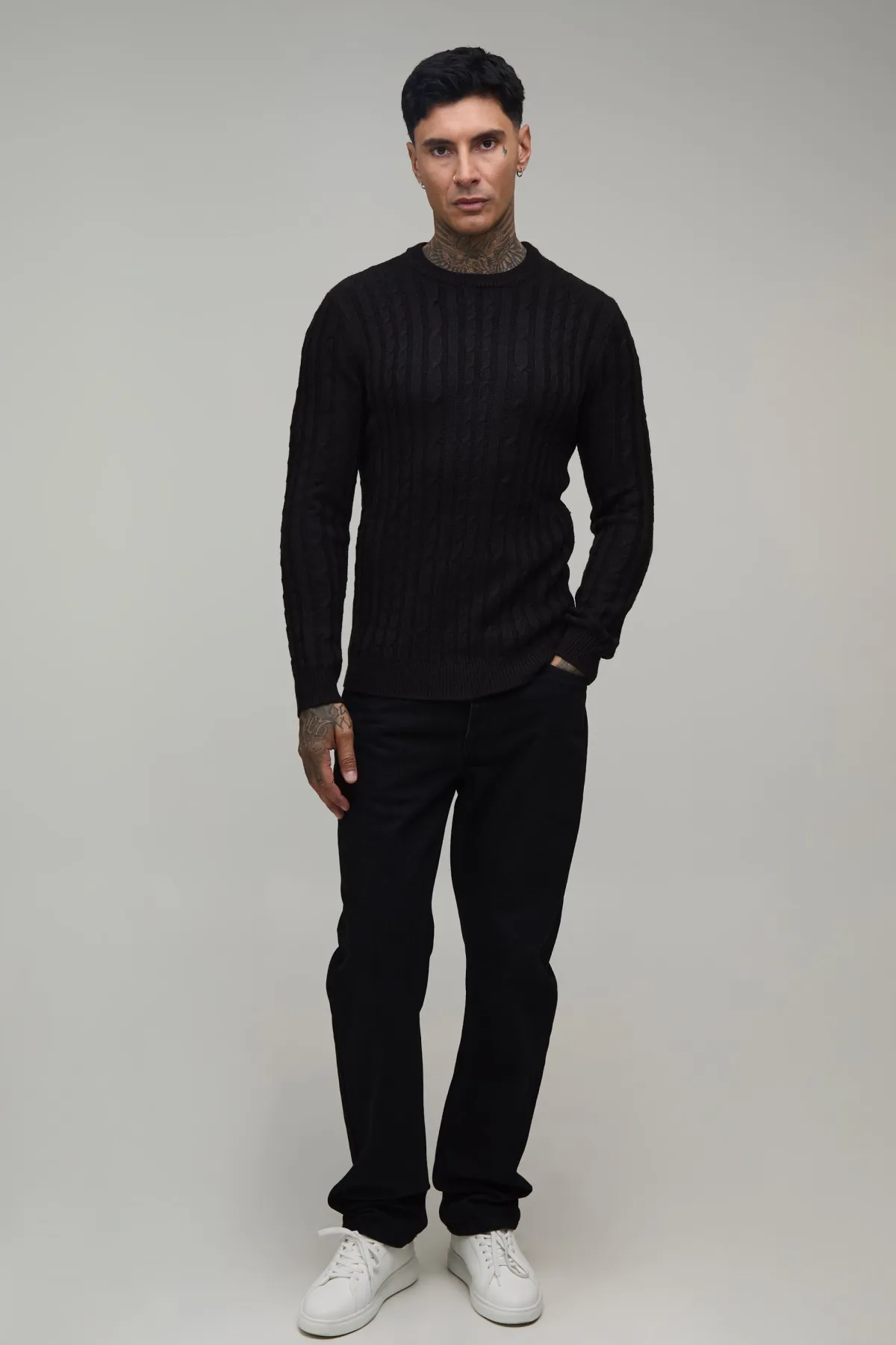 boohooMAN Synthétiquell En Maille Torsadée Ajusté Muscle Tall<Homme Tout Afficher|Mailles Tall