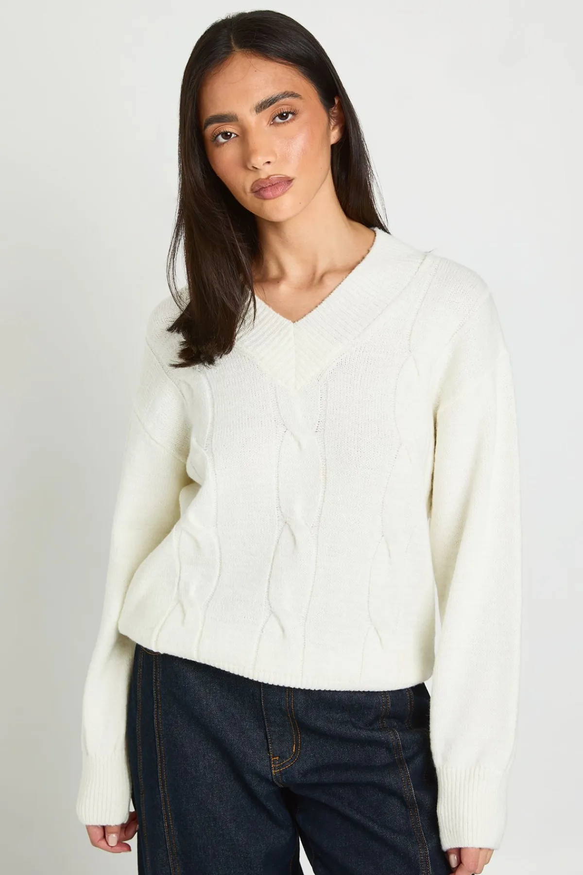 boohoo Synthétiquell En Maille Torsadée Douce Col V<Femme Pulls Et Gilets|Toutes Les Mailles