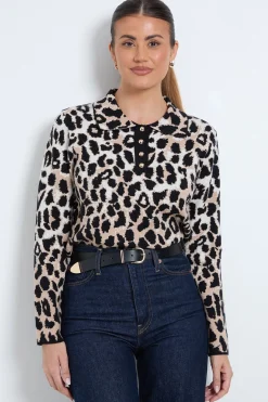 Synthétiquell Fin Tricoté À Motif Jacquard Animal Avec Détails Boutonnés