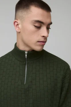 Synthétiquell Géométrique Tricoté Coupe Regular avec Zip 1/4