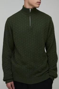 Synthétiquell Géométrique Tricoté Coupe Regular avec Zip 1/4