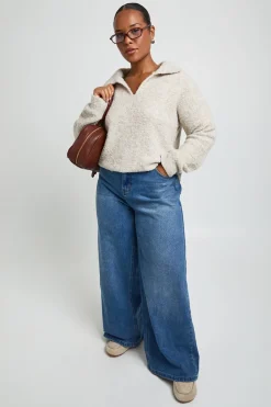 boohoo Synthétiquell Grande Taille En Maille Bouclée À Col Et Poche Plaquée<Femme Pulls Et Gilets|Toutes Les Mailles