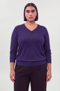Synthétiquell Grande Taille À Encolure En V Et Manches Longues En Maille De Viscose Mélangée Avec Détails Tricotés
