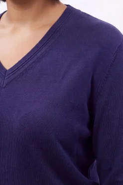 Synthétiquell Grande Taille À Encolure En V Et Manches Longues En Maille De Viscose Mélangée Avec Détails Tricotés