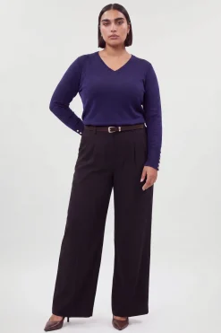 Synthétiquell Grande Taille À Encolure En V Et Manches Longues En Maille De Viscose Mélangée Avec Détails Tricotés