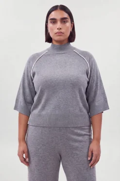 KarenMillen Synthétiquell Grande Taille Manches Courtes En Maille Avec Détail Point De Feston<Femme Pulls Et Gilets|Toutes Les Mailles