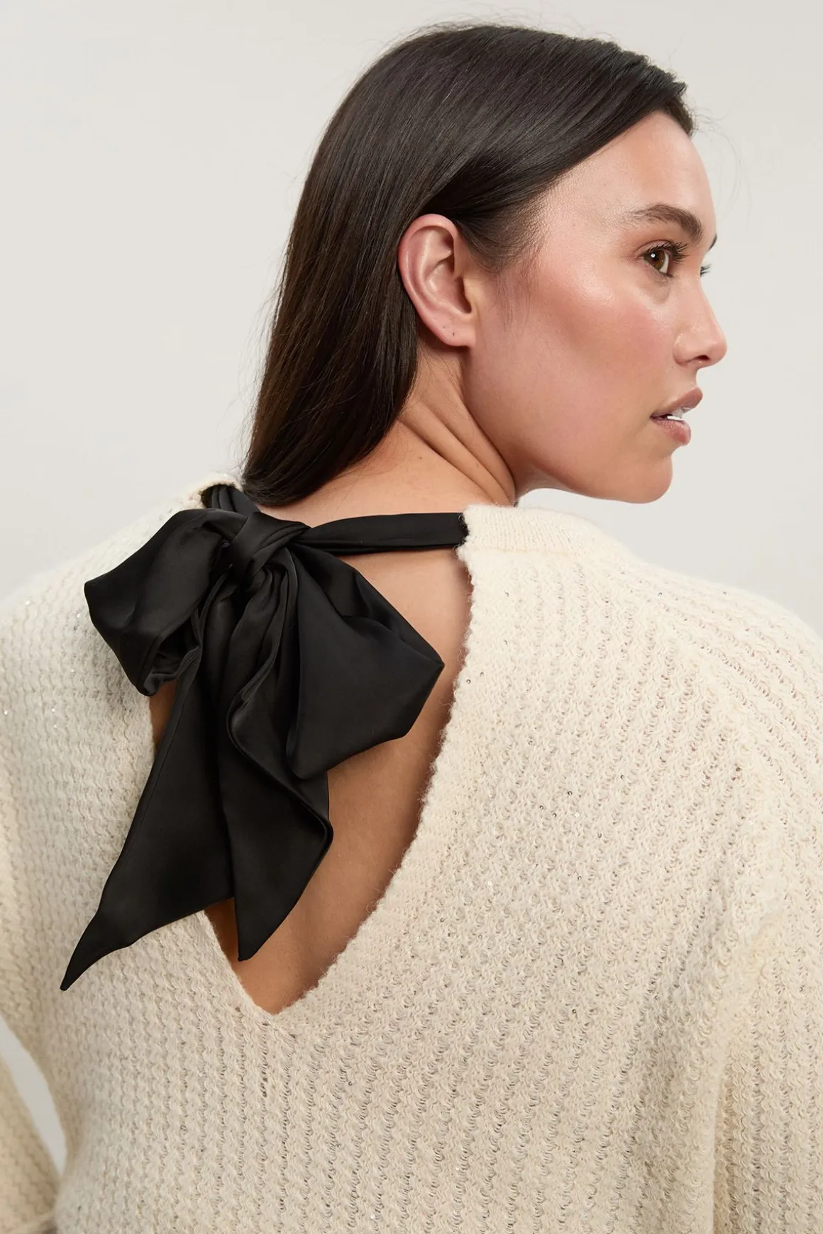 synthétiquell Grande Taille à Sequins Tricot avec Nœud