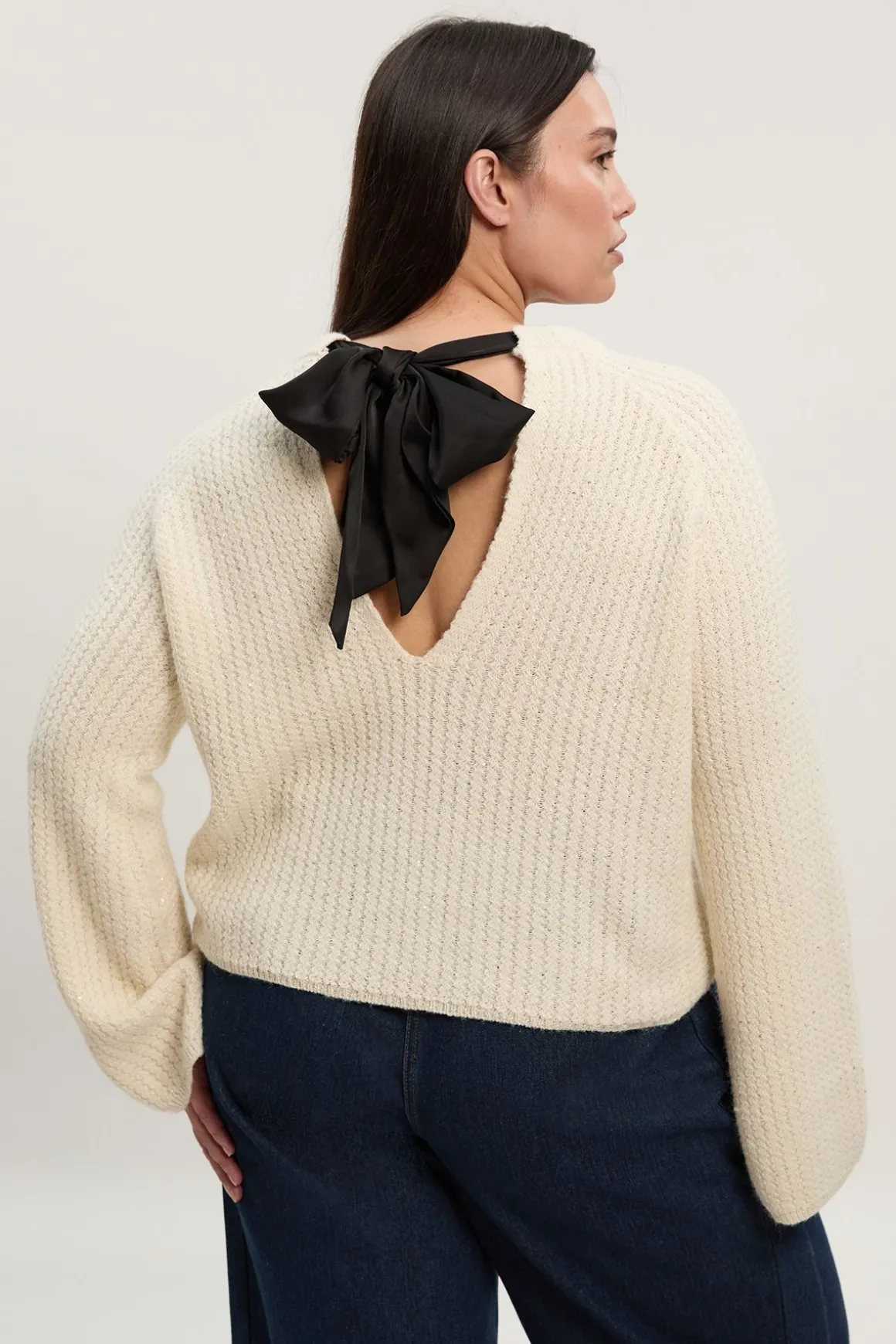 synthétiquell Grande Taille à Sequins Tricot avec Nœud