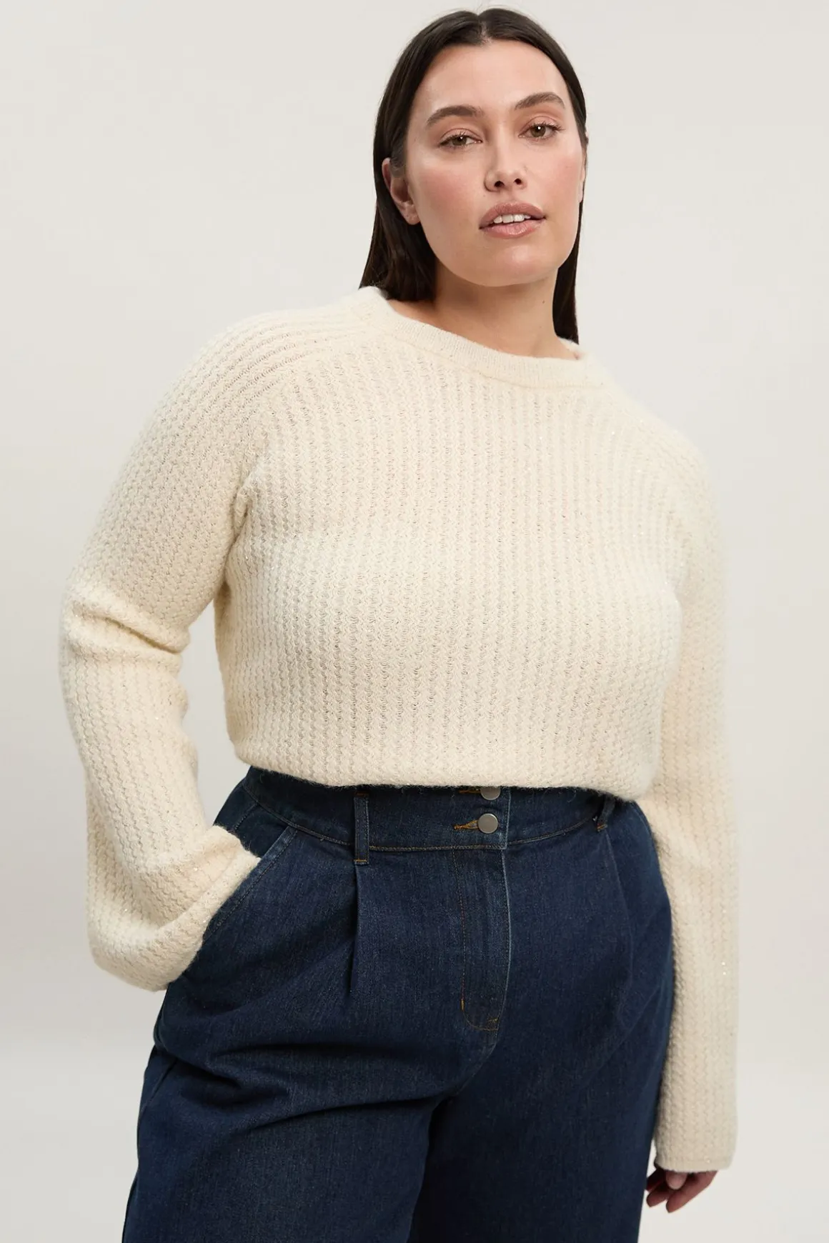 synthétiquell Grande Taille à Sequins Tricot avec Nœud