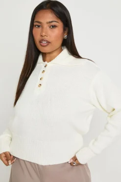 synthétiquell Grande Taille Tricoté à Col Henley