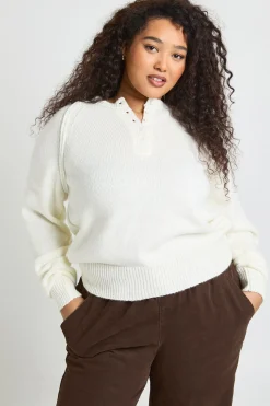 synthétiquell Henley Tricoté Grande Taille à Coutures Apparentes