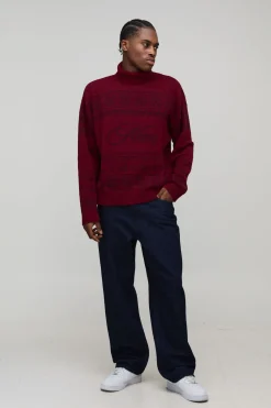 Synthétiquell Jacquard de Noël Surdimensionné à Col Roulé Style Fair Isle