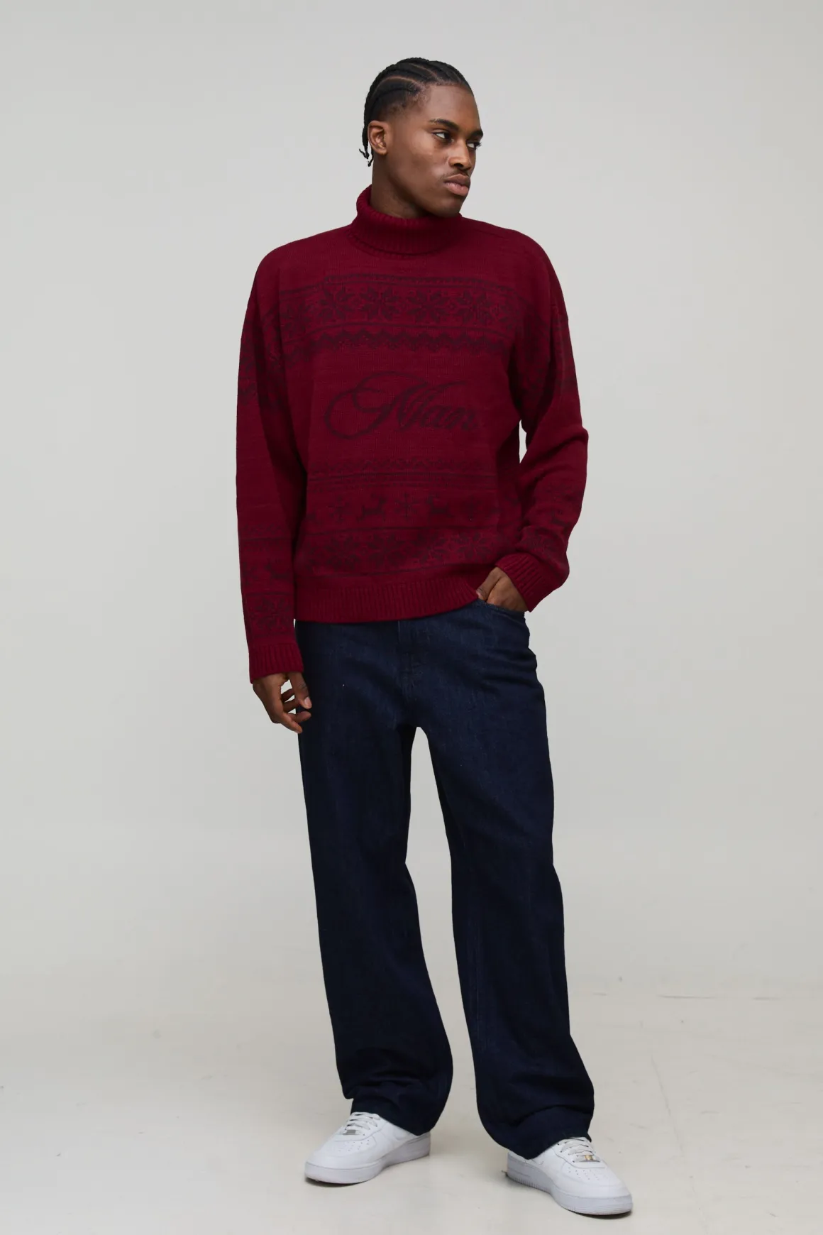 Synthétiquell Jacquard de Noël Surdimensionné à Col Roulé Style Fair Isle