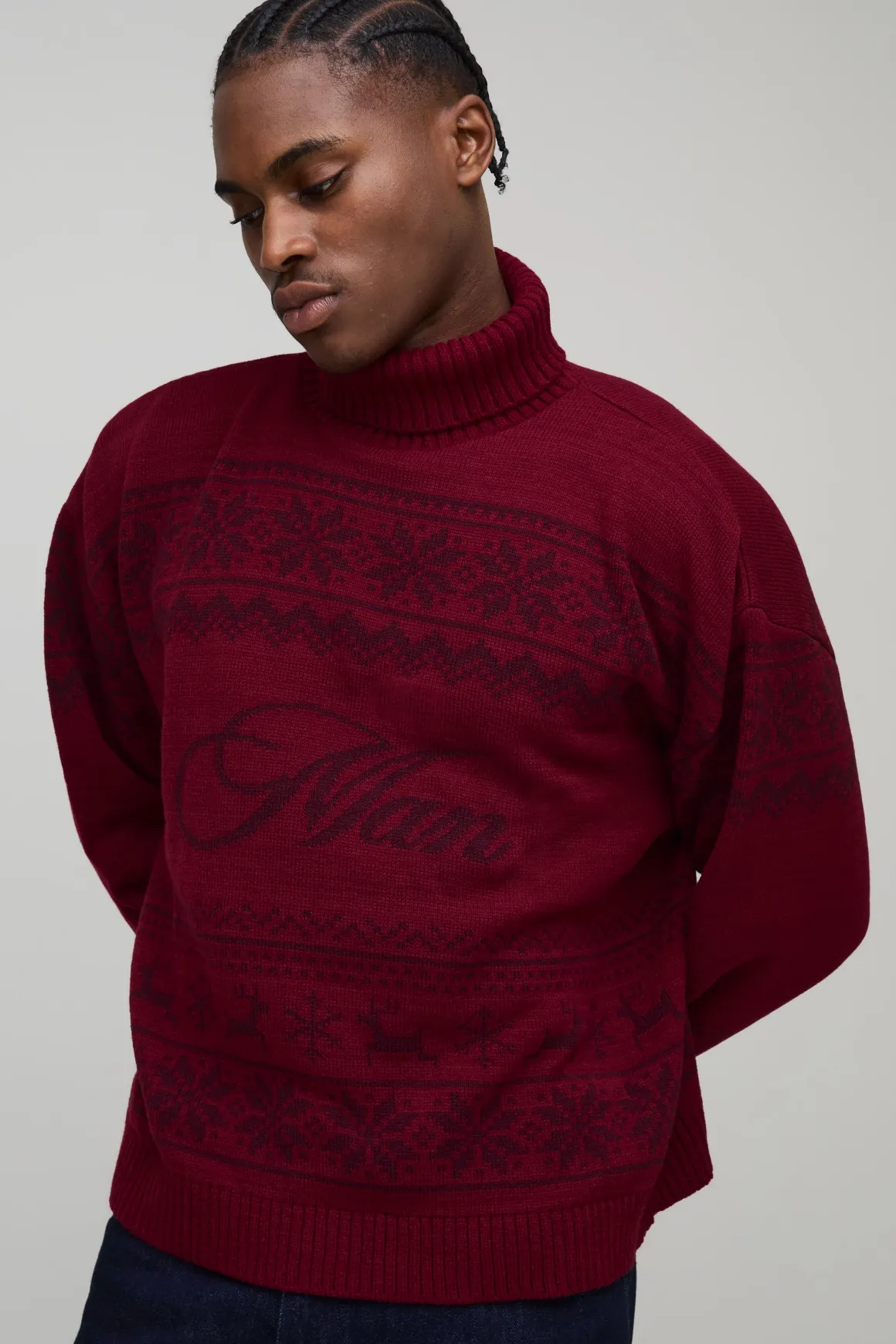 Synthétiquell Jacquard de Noël Surdimensionné à Col Roulé Style Fair Isle