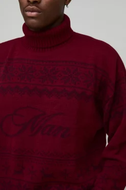 Synthétiquell Jacquard de Noël Surdimensionné à Col Roulé Style Fair Isle