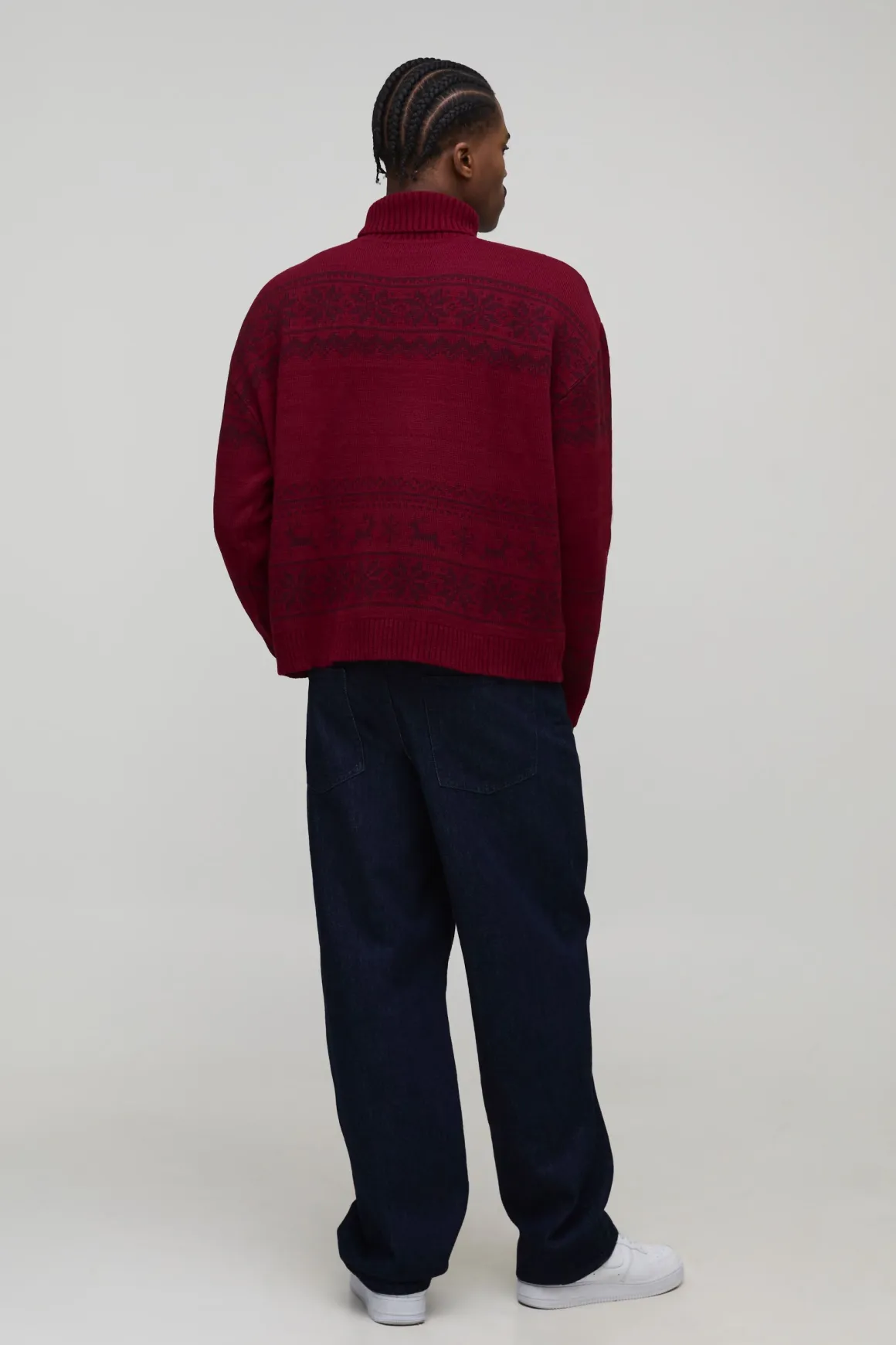 Synthétiquell Jacquard de Noël Surdimensionné à Col Roulé Style Fair Isle