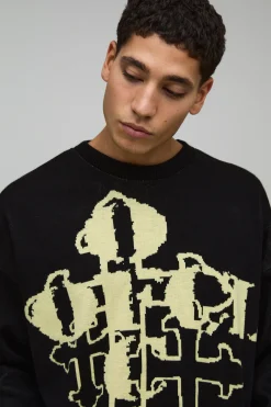 boohooMAN synthétiquell Jacquard Gothique Ample et Décontracté<Homme Maille|Mailles