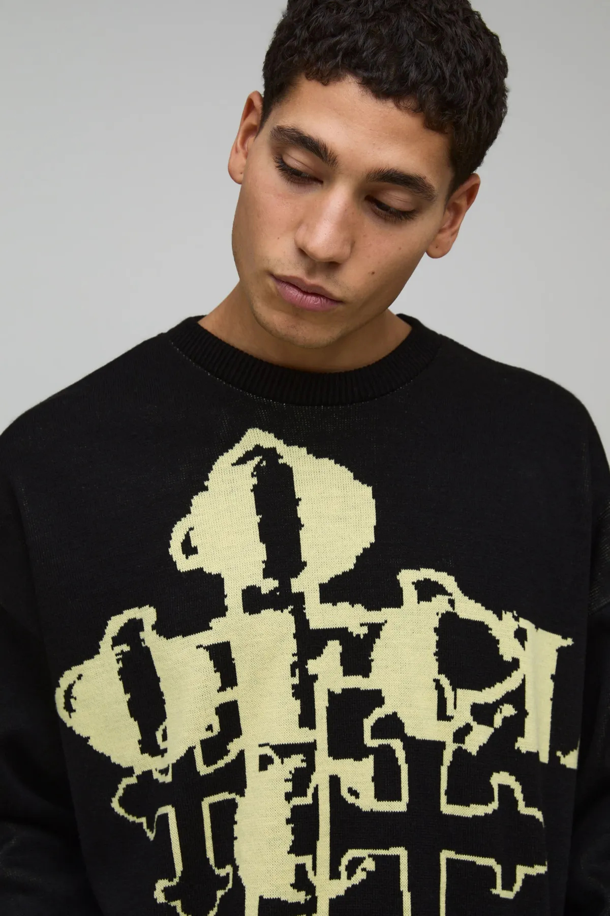 boohooMAN synthétiquell Jacquard Gothique Ample et Décontracté<Homme Maille|Mailles