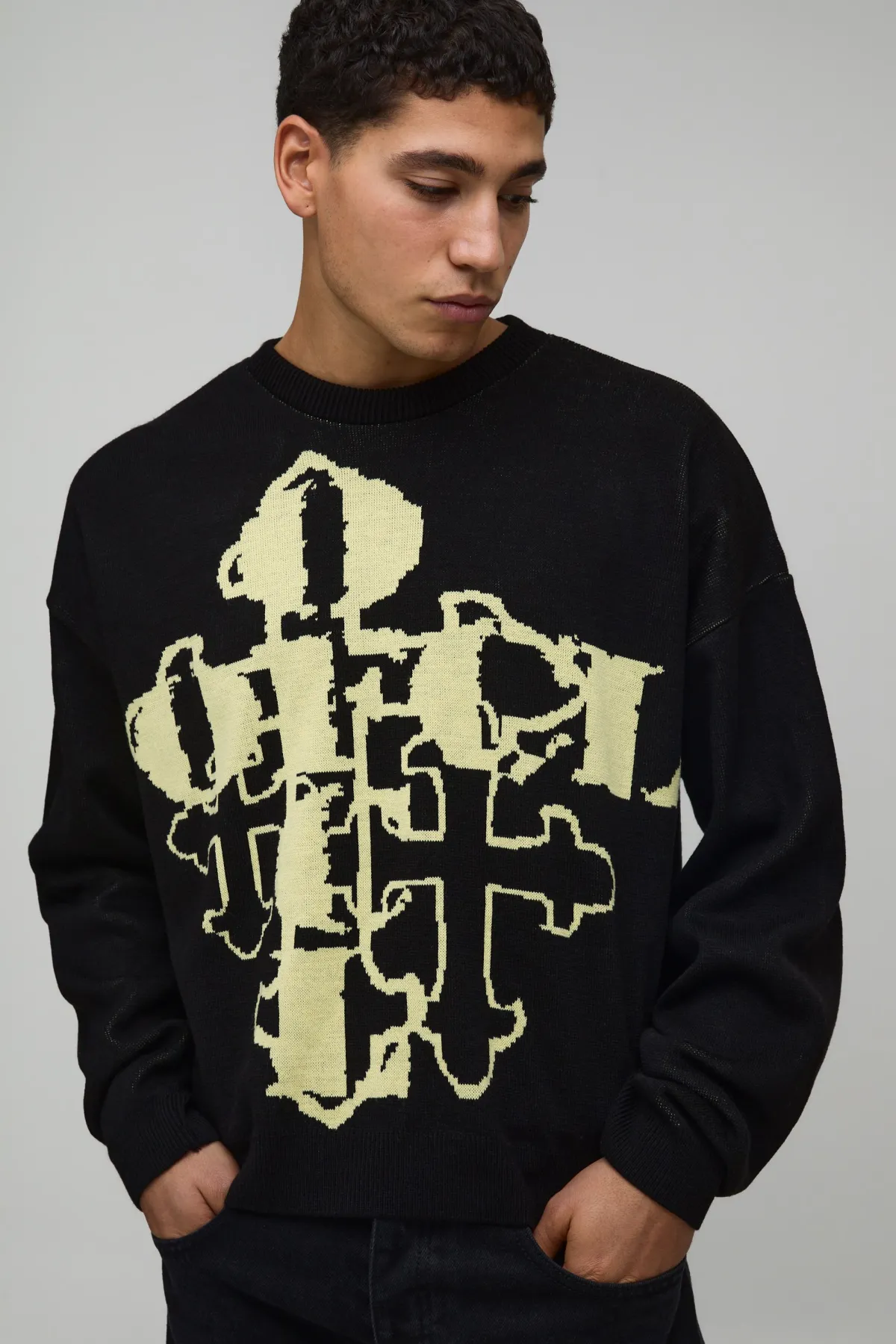 boohooMAN synthétiquell Jacquard Gothique Ample et Décontracté<Homme Maille|Mailles