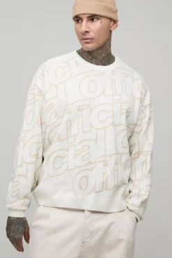 synthétiquell Jacquard Tricoté Oversize Grande Taille avec Logo