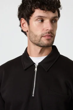 synthétiquell Jersey Noir à Col Demi-Zip