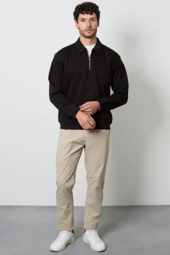 synthétiquell Jersey Noir à Col Demi-Zip