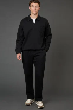 synthétiquell Jersey Noir à Col Demi-Zip