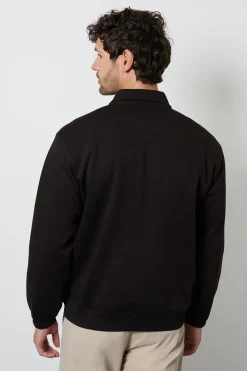 synthétiquell Jersey Noir à Col Demi-Zip