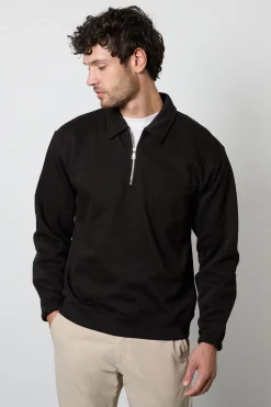 synthétiquell Jersey Noir à Col Demi-Zip