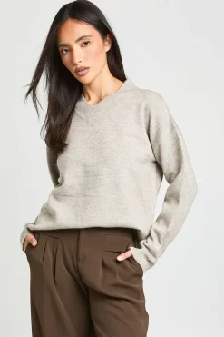 Synthétiquell Long Col V En Maille Douce