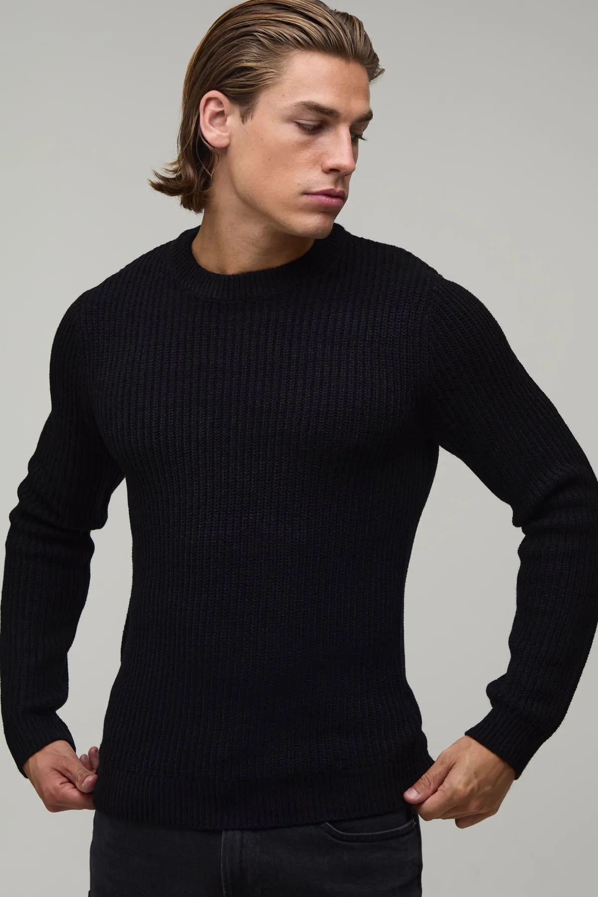 boohooMAN Synthétiquell Moulant Côtelé En Maille Ajustée<Homme Maille|Mailles