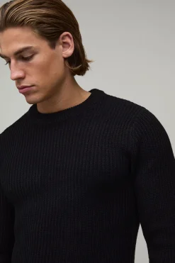 boohooMAN Synthétiquell Moulant Côtelé En Maille Ajustée<Homme Maille|Mailles