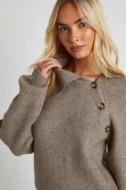 boohoo Synthétiquell Oversize en Maille Douce avec Détail Col Boutonné<Femme Pulls Et Gilets|Toutes Les Mailles