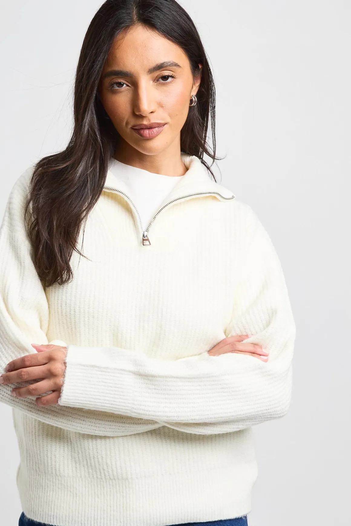 Synthétiquell Oversize En Maille Épaisse Avec Col Zippé