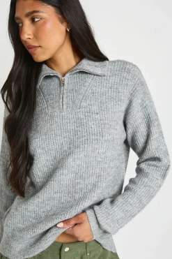 Synthétiquell Oversize Grande Taille En Grosse Maille À Col Zippé