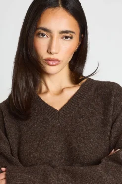 boohoo Synthétiquell Oversize Ultra Doux À Col V<Femme Looks Chocolat|Pulls Et Gilets