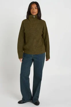Synthétiquell Petite En Maille Épaisse Oversize Avec Col Zippé